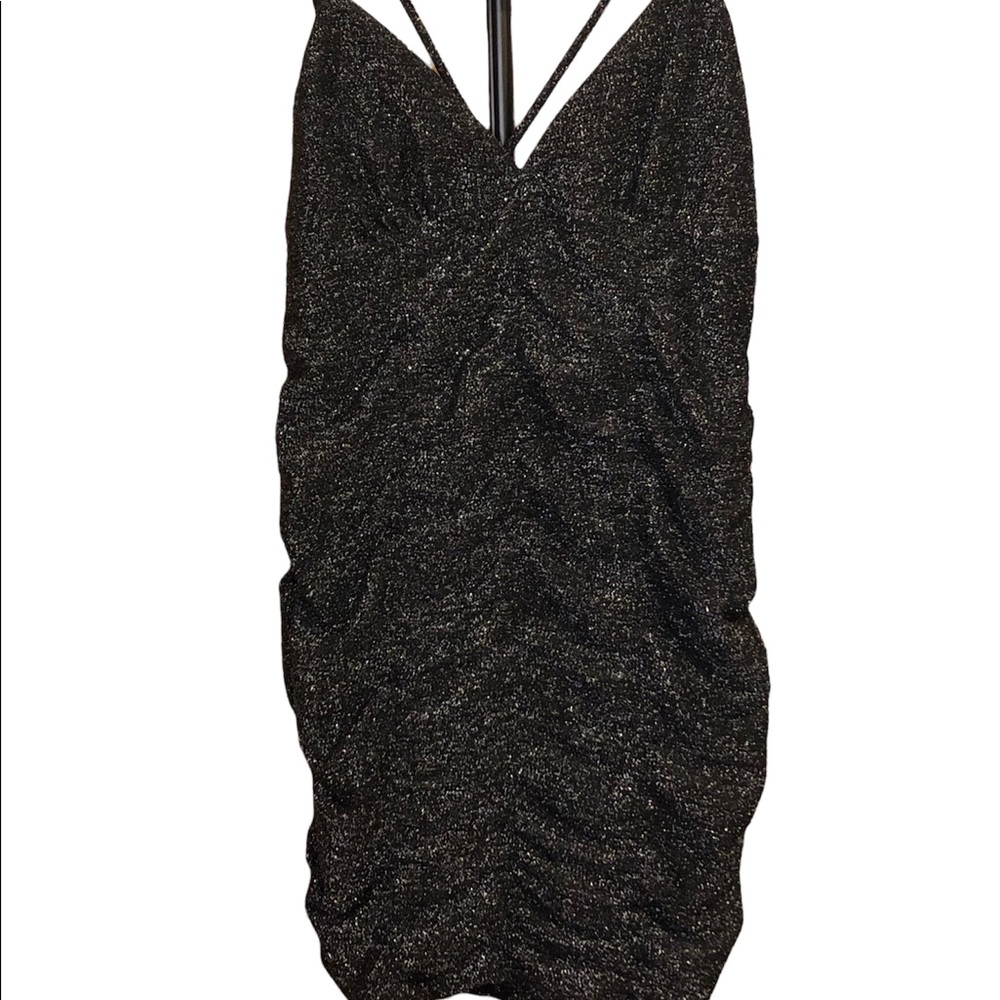 Black shimmer rushed cocktail dress